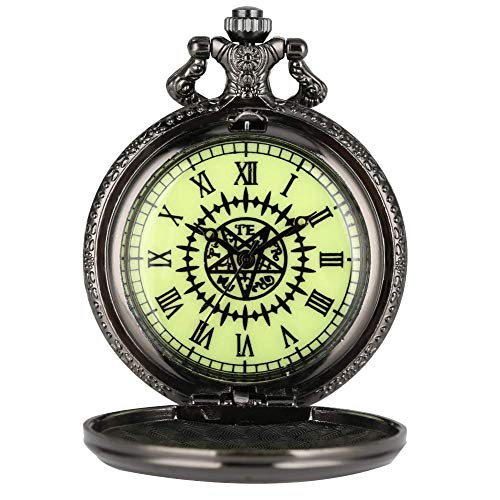 Reloj de bolsillo típico con patrón de mayordomo negro para hombres Relojes de bolsillo de cuarzo con esfera verde agradable para papá Reloj colgante de cadena delgada de aleación duradera para h