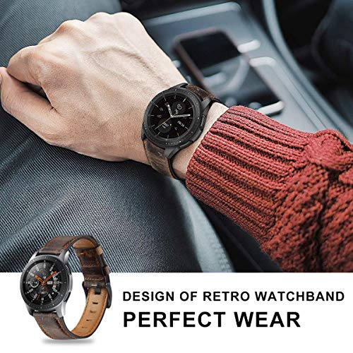 Reloj de Correa Cuero Compatible con TicWatch Pro/Pro 4G LTE / S2 / E2, Hombre Repuesto La Correa (22mm, Café y Marron)