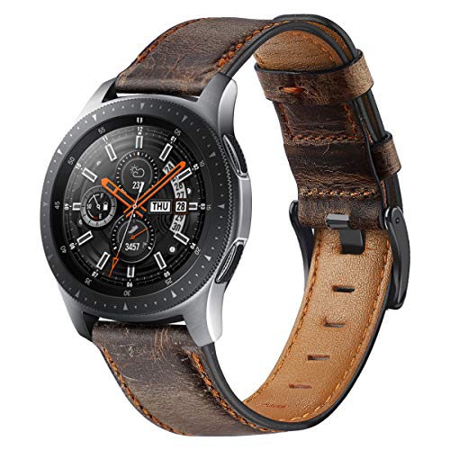Reloj de Correa Cuero Compatible con TicWatch Pro/Pro 4G LTE / S2 / E2, Hombre Repuesto La Correa (22mm, Café y Marron)