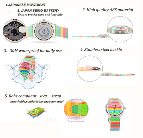 Reloj de pulsera para niños, niñas y adolescentes, con diseño de rayas de arcoíris, otoño 2017