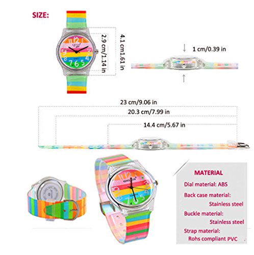 Reloj de pulsera para niños, niñas y adolescentes, con diseño de rayas de arcoíris, otoño 2017