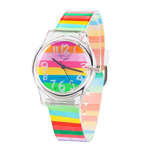 Reloj de pulsera para niños, niñas y adolescentes, con diseño de rayas de arcoíris, otoño 2017