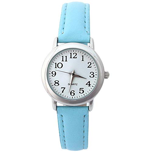 Reloj niño SFBBBO Relojes para niños Reloj de Dibujos Animados de Cuero Impermeable Diario para Estudiantes Relojes de Pulsera de Cuarzo electrónicos Lightblue