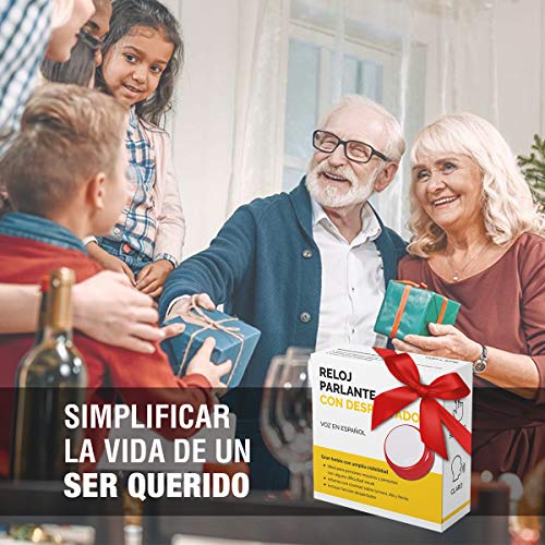 Reloj Parlante con Voz en Español - Para Personas con Discapacidad Visual, Ciegas, de Edad Avanzada, Alzheimer - Ideal como Regalo para Abuelos - Despertador con Alarma Sin Luz