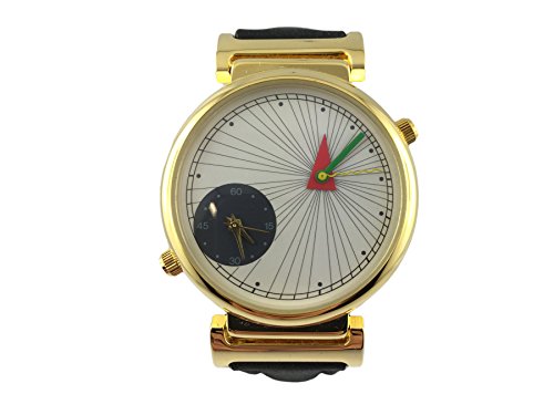 Reloj Zeno, doble huso horario, caja chapado en oro, pulsera cuero negro, arte, Design, Mode