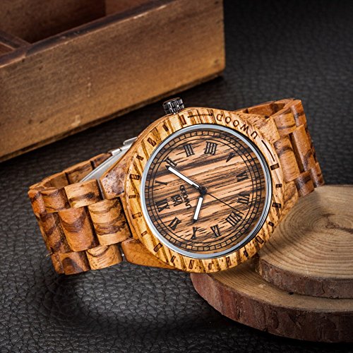 Relojes de madera para hombres con estilo con madera 100% natural veteada tipo cebra.