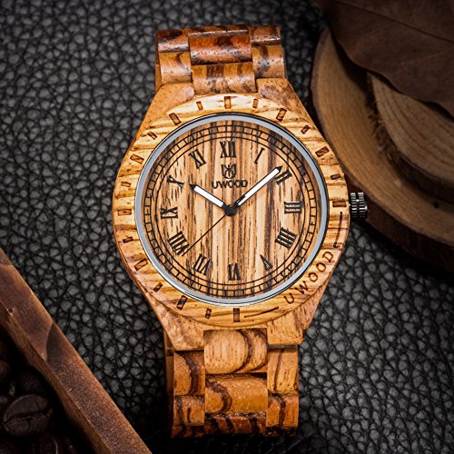 Relojes de madera para hombres con estilo con madera 100% natural veteada tipo cebra.