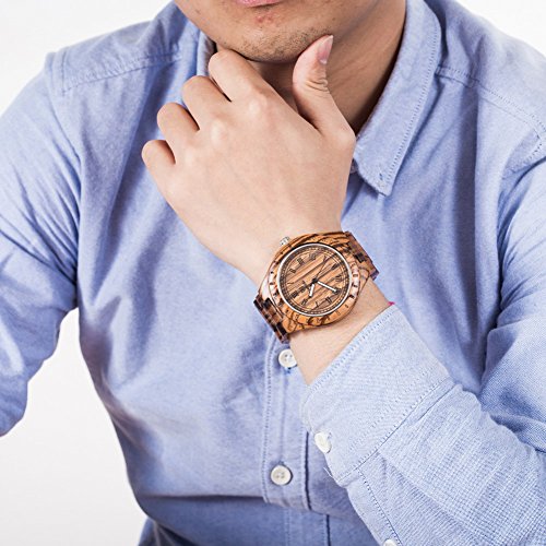 Relojes de madera para hombres con estilo con madera 100% natural veteada tipo cebra.
