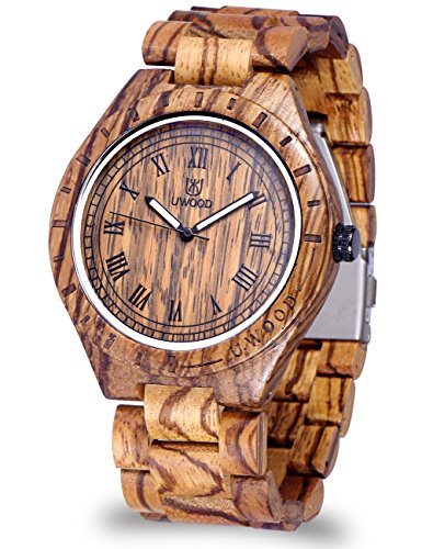 Relojes de madera para hombres con estilo con madera 100% natural veteada tipo cebra.