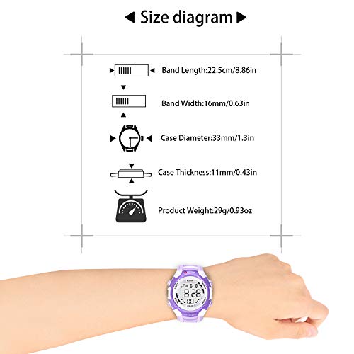 Relojes de Pulsera Electrónicos para Niños Niños Digital Relojes Deportes–5 ATM Reloj Deportivo Impermeable al Aire Libre con Alarma Cronómetro Luces de Colores de Fondo (Morado)