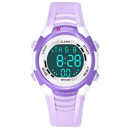 Relojes de Pulsera Electrónicos para Niños Niños Digital Relojes Deportes–5 ATM Reloj Deportivo Impermeable al Aire Libre con Alarma Cronómetro Luces de Colores de Fondo (Morado)