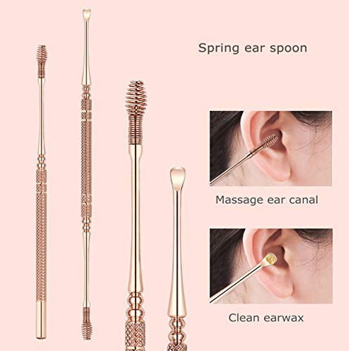 Removedor de cera para oídos, 9 piezas de limpiador de cera para orejas de oro rosa, Ear Wax Remover, juego de cuidado de orejas de una pieza para niños y adultos