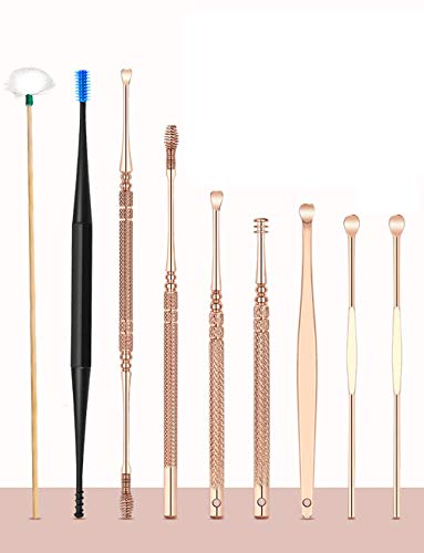 Removedor de cera para oídos, 9 piezas de limpiador de cera para orejas de oro rosa, Ear Wax Remover, juego de cuidado de orejas de una pieza para niños y adultos