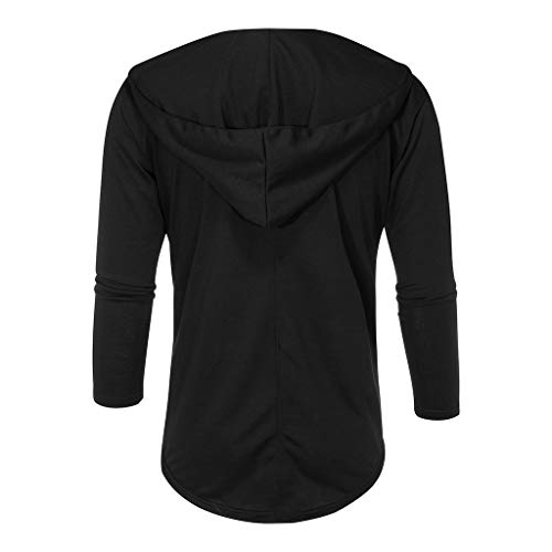 Reooly Abrigo de Trinchera de Color sólido con Capucha para Hombres Chaqueta Larga Cárdigan Manga Larga(Negro,Large)