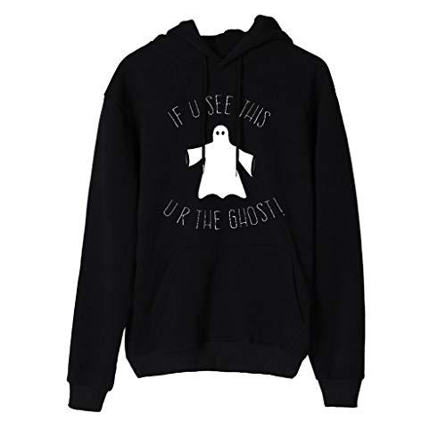 Reooly Ghost Print Lady Top con Capucha de Manga Larga con Bolsillo de Halloween Jersey Informal 4 Colores