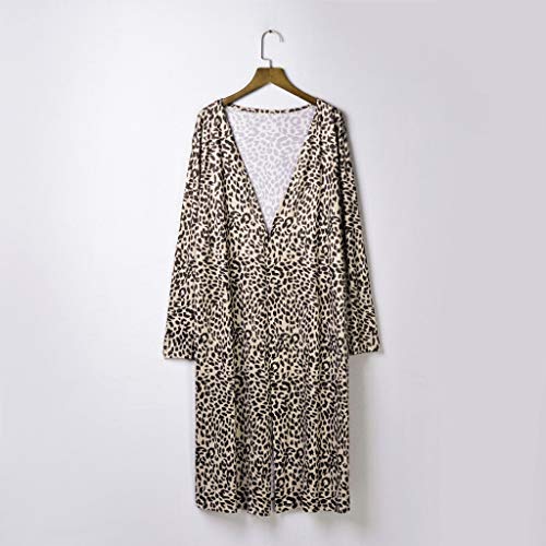 Reooly Moda Mujer Sexy de Manga Larga Casual Leopardo con Cuello en V Chaqueta Larga Chaqueta de Punto(,Medium)