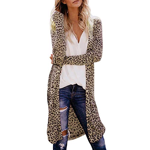 Reooly Moda Mujer Sexy de Manga Larga Casual Leopardo con Cuello en V Chaqueta Larga Chaqueta de Punto(,Medium)