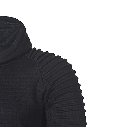Reooly Sudadera con Capucha de Cuadros Escoceses de Manga Larga para Hombre Sudadera con Capucha Top Camiseta con Bolsillo(Negro,Large)