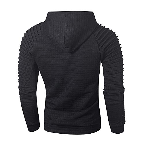 Reooly Sudadera con Capucha de Cuadros Escoceses de Manga Larga para Hombre Sudadera con Capucha Top Camiseta con Bolsillo(Negro,Large)