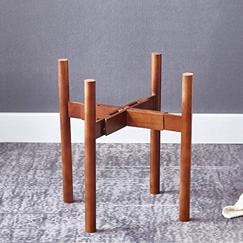 Reservilla Mid Century Wood Soporte ajustable para plantas, moderno soporte para macetas, para interiores y exteriores, 21-30 cm, Brown-1PC.