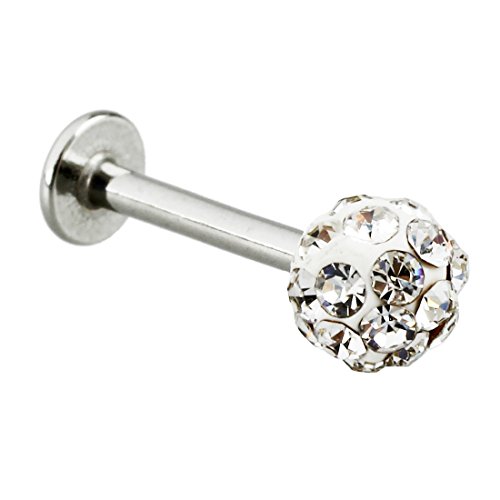 RETYLY Pendientes Piercing de Labio Cristal Gema para Labio/Tragus/Oreja Plata+Blanco