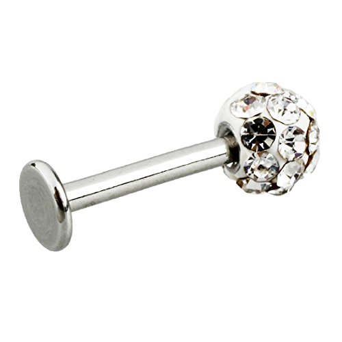 RETYLY Pendientes Piercing de Labio Cristal Gema para Labio/Tragus/Oreja Plata+Blanco