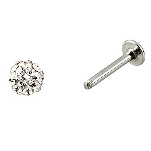 RETYLY Pendientes Piercing de Labio Cristal Gema para Labio/Tragus/Oreja Plata+Blanco
