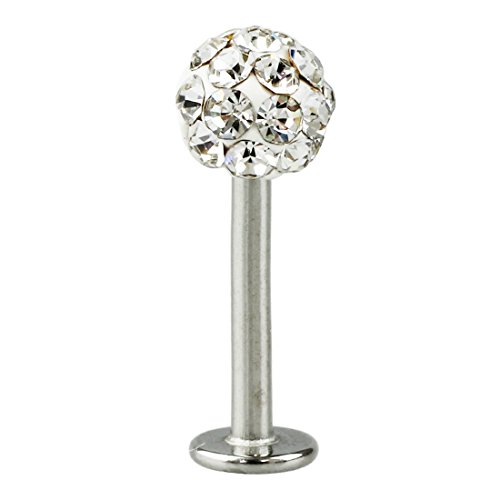 RETYLY Pendientes Piercing de Labio Cristal Gema para Labio/Tragus/Oreja Plata+Blanco