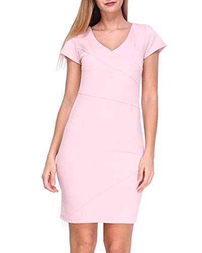 Revdelle – Vestido ajustado cuello en V fabricado en Francia de manga corta para mujer rosa L
