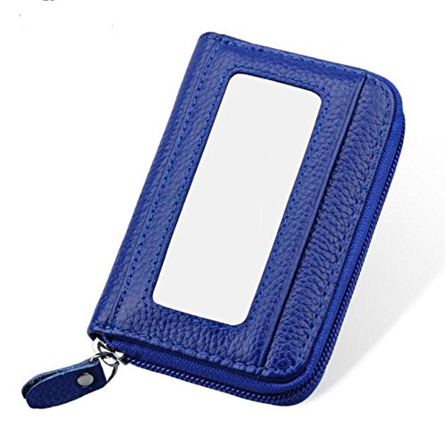 RFID Titular de la Tarjeta de Crédito de Cuero Genuino. RFID Blocking Wallet. (Azul)