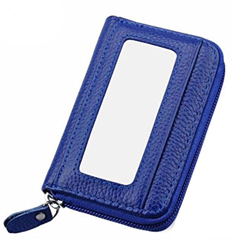 RFID Titular de la Tarjeta de Crédito de Cuero Genuino. RFID Blocking Wallet. (Azul)