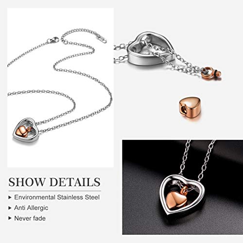 Richsteel Colgante Oro de Rosa Corazón Collar Acero Inoxidable Colgantes para Cenizas Perfume Flores secas Guardapelo 22 Pulgadas Collar Acero Inoxidable Hombre Mujer