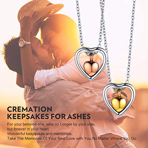 Richsteel Colgante Oro de Rosa Corazón Collar Acero Inoxidable Colgantes para Cenizas Perfume Flores secas Guardapelo 22 Pulgadas Collar Acero Inoxidable Hombre Mujer