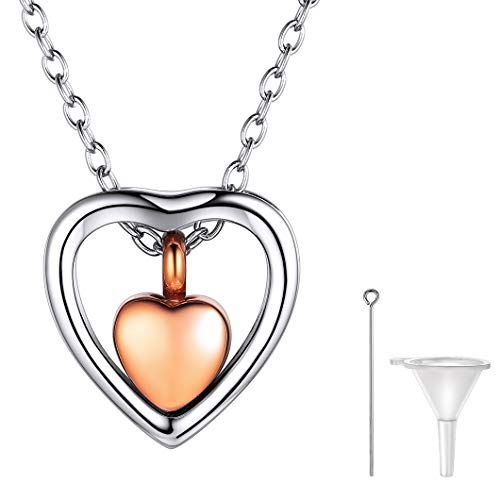 Richsteel Colgante Oro de Rosa Corazón Collar Acero Inoxidable Colgantes para Cenizas Perfume Flores secas Guardapelo 22 Pulgadas Collar Acero Inoxidable Hombre Mujer