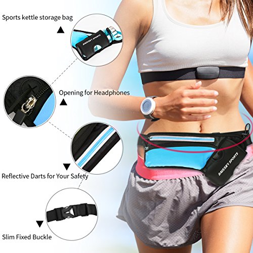 Riñonera Cinturón Running Belt Deportivo con Botella Agua Bolsa impermeable, Alta Ccapacidad Conveniente para iPhone XS MAX/XS/XR/X/8 plus/7 plus, Para Deportes Al Aire Libre (Azul)