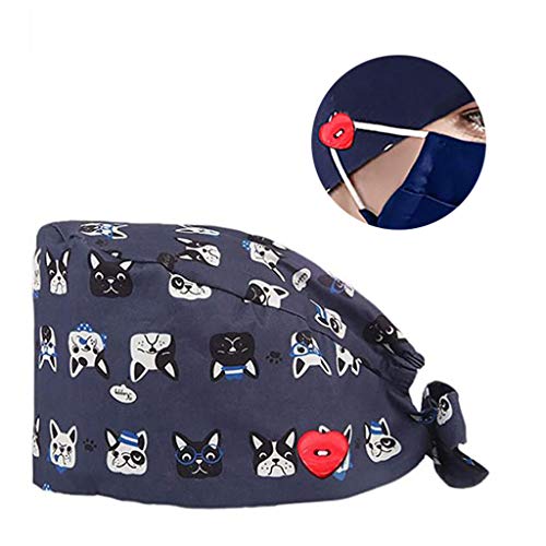 riou Gorro Quirúrgico Estampado Ajustable Médico Enfermera Sombrero Quirofano Reutilizable Gorro de Cirugía para Pelo Largo Corto Gorro de Trabajo