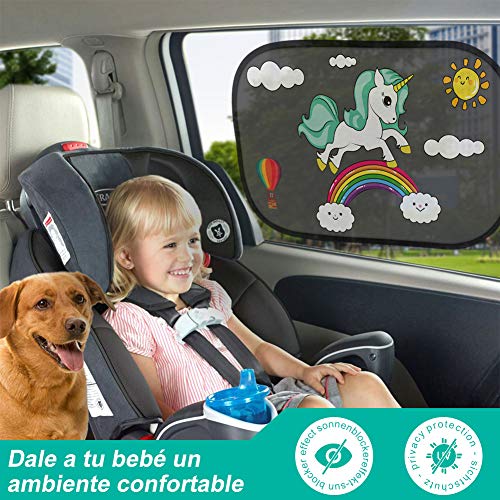 RIRGI Parasol Coche Bebe, Parasol Coche Infantil Lateral, Bloqueo de Rayos UV Nocivos, Parasoles Autoadhesivo para Proteger del Sol a Bebés y Mascotas, 2 Unidades 52x30.5CM (Negro)