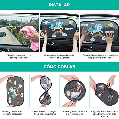 RIRGI Parasol Coche Bebe, Parasol Coche Infantil Lateral, Bloqueo de Rayos UV Nocivos, Parasoles Autoadhesivo para Proteger del Sol a Bebés y Mascotas, 2 Unidades 52x30.5CM (Negro)