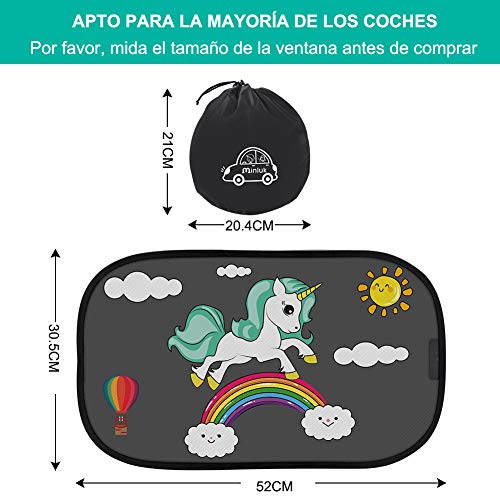 RIRGI Parasol Coche Bebe, Parasol Coche Infantil Lateral, Bloqueo de Rayos UV Nocivos, Parasoles Autoadhesivo para Proteger del Sol a Bebés y Mascotas, 2 Unidades 52x30.5CM (Negro)