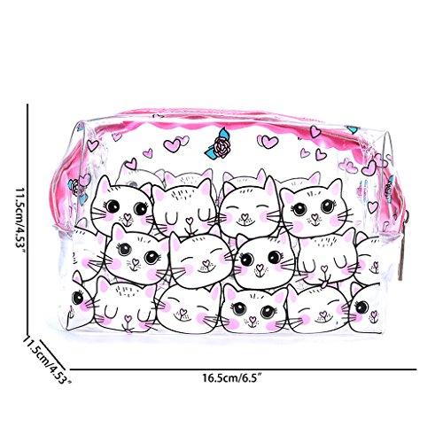 RK-HYTQWR Lindo Transparente plástico Transparente PVC Viaje Maquillaje cosmético artículos de tocador Bolsa con Cremallera Bolsa, Bolsa de cosméticos de gelatina de Gato, Gato