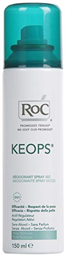 ROC KEOPS Seco - Desodorante Spray | Pieles normales | Sin perfume, sin alcohol | Piel fresca durante 48 horas | 150 ml