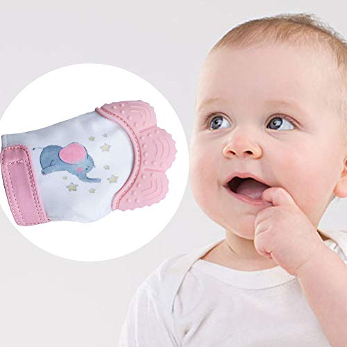 Rocita Estimulación sensorial del bebé para la dentición manopla Silicona de Calidad Alimenticia Teether Juguetes protección del rasguño Guante con correa ajustable Rosa