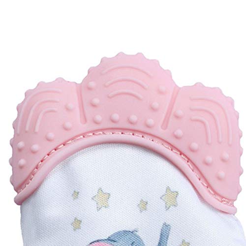 Rocita Estimulación sensorial del bebé para la dentición manopla Silicona de Calidad Alimenticia Teether Juguetes protección del rasguño Guante con correa ajustable Rosa