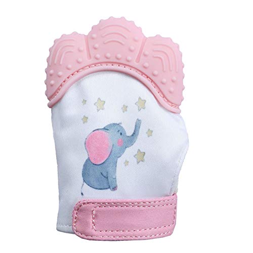 Rocita Estimulación sensorial del bebé para la dentición manopla Silicona de Calidad Alimenticia Teether Juguetes protección del rasguño Guante con correa ajustable Rosa