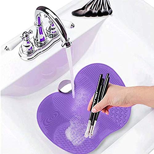 Rocita Limpiador de brochas,Estera de Cepillo Limpieza Cosmético Maquillaje Cepillo Limpiador Rápido Fácil Limpieza Silicona (violado)