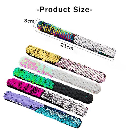 Rocita Pulseras Slap de Sirena Reversible con Lentejuelas Surtidas para Fiesta y Festival (6 Paquetes)