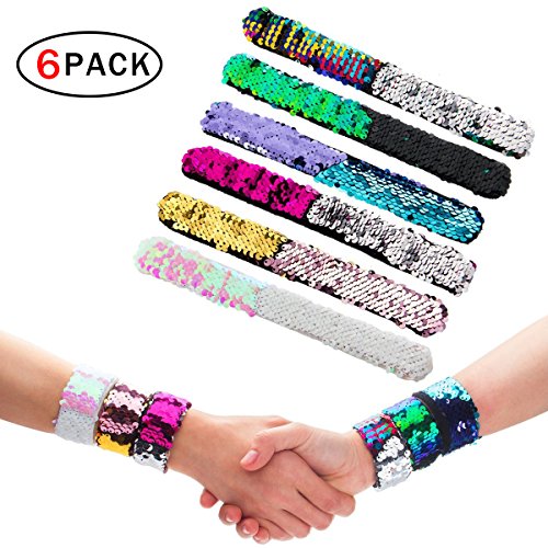 Rocita Pulseras Slap de Sirena Reversible con Lentejuelas Surtidas para Fiesta y Festival (6 Paquetes)