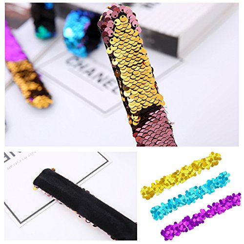 Rocita Pulseras Slap de Sirena Reversible con Lentejuelas Surtidas para Fiesta y Festival (6 Paquetes)