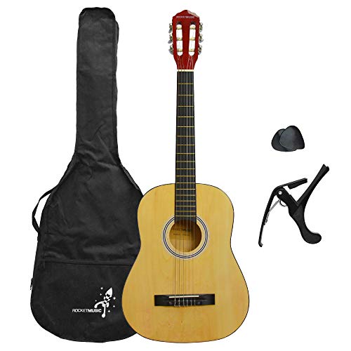 Rocket XF201CN XF Serie - Guitarra española clásica, 94 x 41 x 10,5 cm, Color Natural, Tamaño 3/4