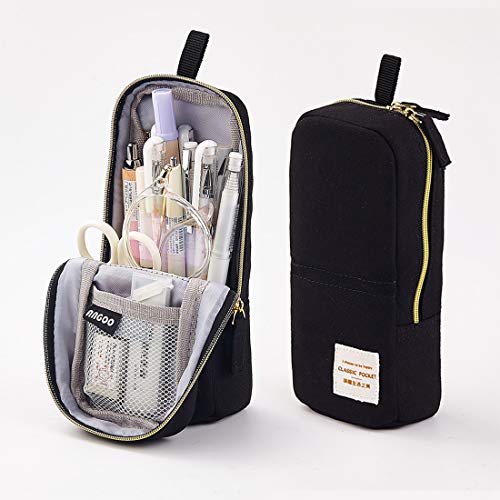 Rolin Roly Estuche Escolar Pequeño Lápices Bolso Adolescente Bolsa para Lapices de Lona Cosmeticos Plumier Portalápiz Soporte para Teléfono Móvil Pencil Holder Box (Negro)